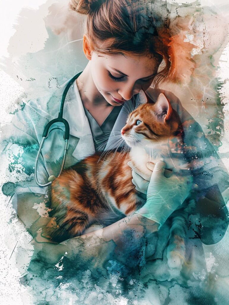 veterinarian, vet, pet care, nature, animal, cat, artistic, nurturing, veterinary practice, holding, animal care, pet, health, stethoscope, medical, clinic, caring, medical professional, vet clinic, veterinary care, pet doctor, vet office, humane, medical care, pet safety, healing, empathetic, ai generated
